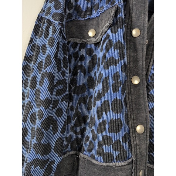 WHITE BIRCH ANIMAL PRINT Blue & Black CHEETAH corduroy jacket SHIRT  SHACKET XL - Picture 4 of 11